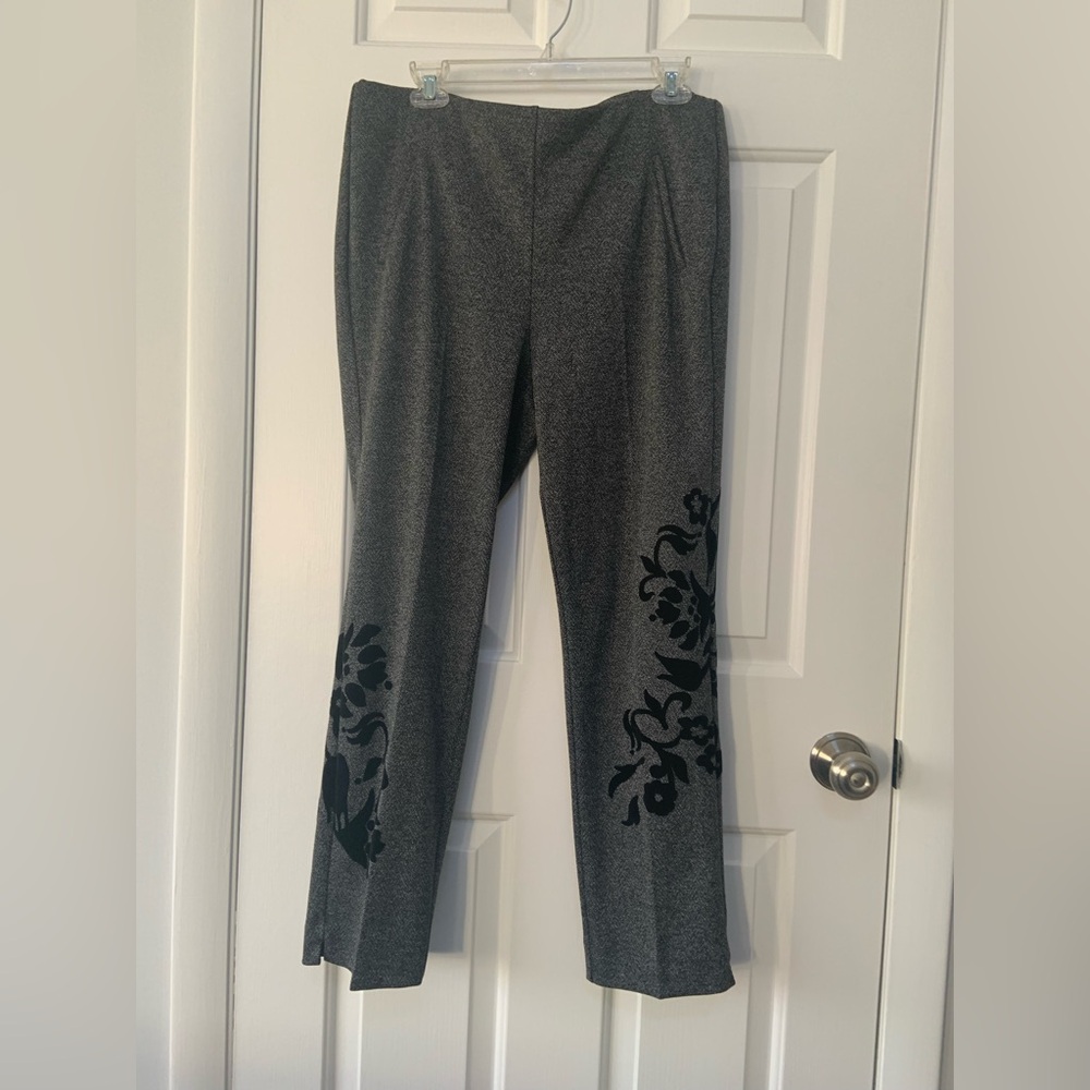Chico's Gray Pants with Black Floral Pattern